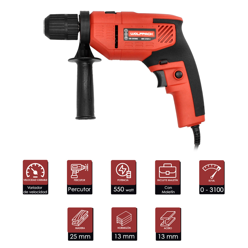 taladro percutor con variador de velocidad  forma